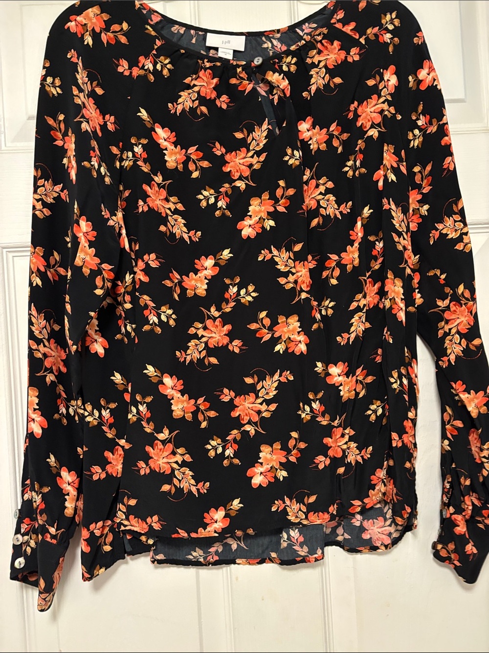J. Jill Black Blouse with Orange Floral Print